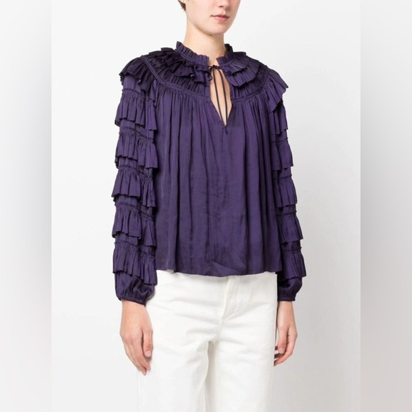 Ulla Johnson Loucy Tiered Sleeve Tie Blouse - Picture 1 of 13